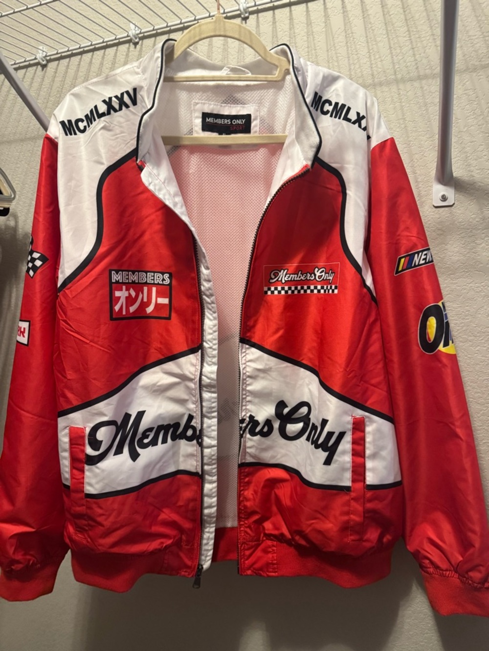 Members Only Red and White Racing-Style Zip Jacket - Picture 3 of 4